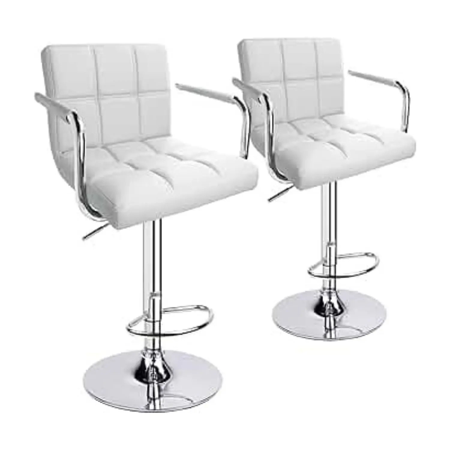 Set 2 Taburetes de Bar Giratorios con Apoya Brazos Ecocuero y Base Cromada 1