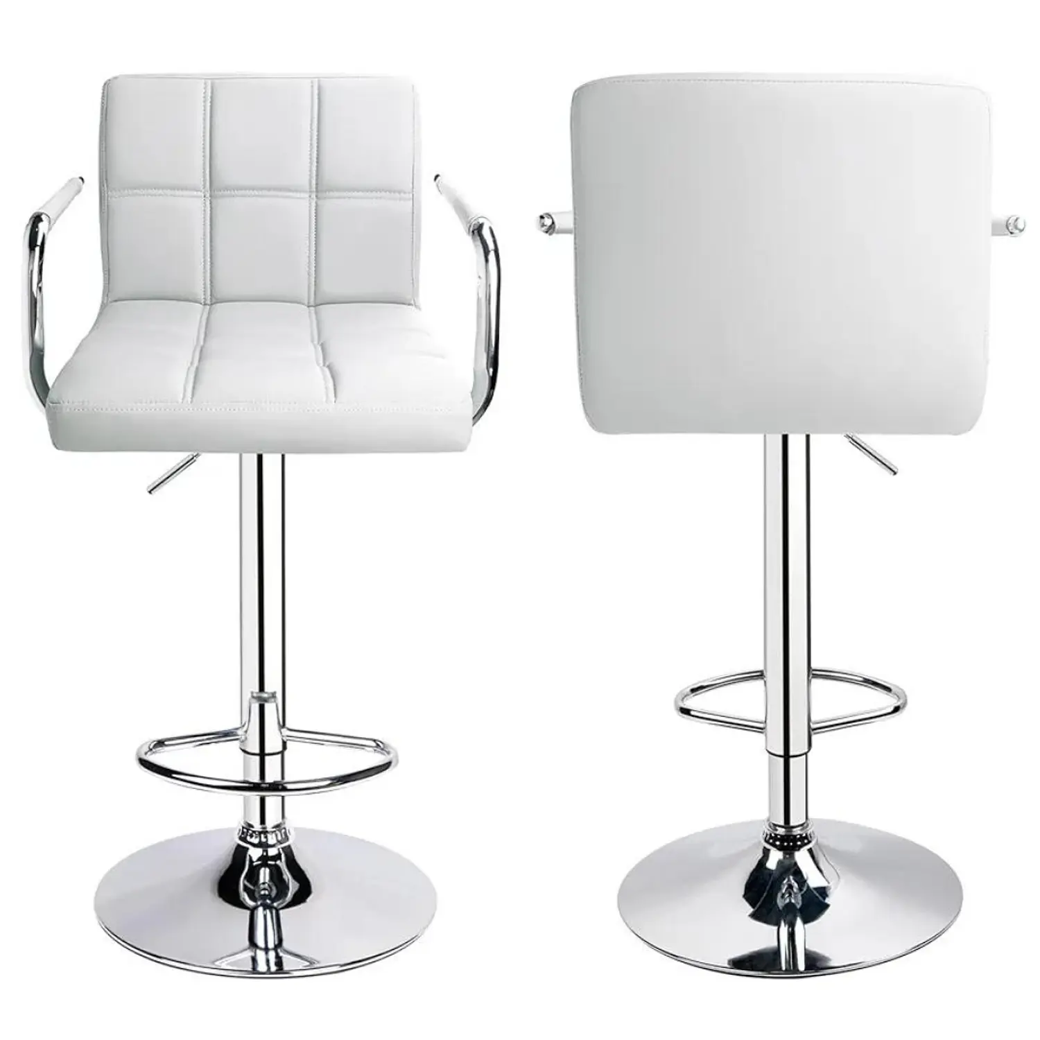 Set 2 Taburetes de Bar Giratorios con Apoya Brazos Ecocuero y Base Cromada 2