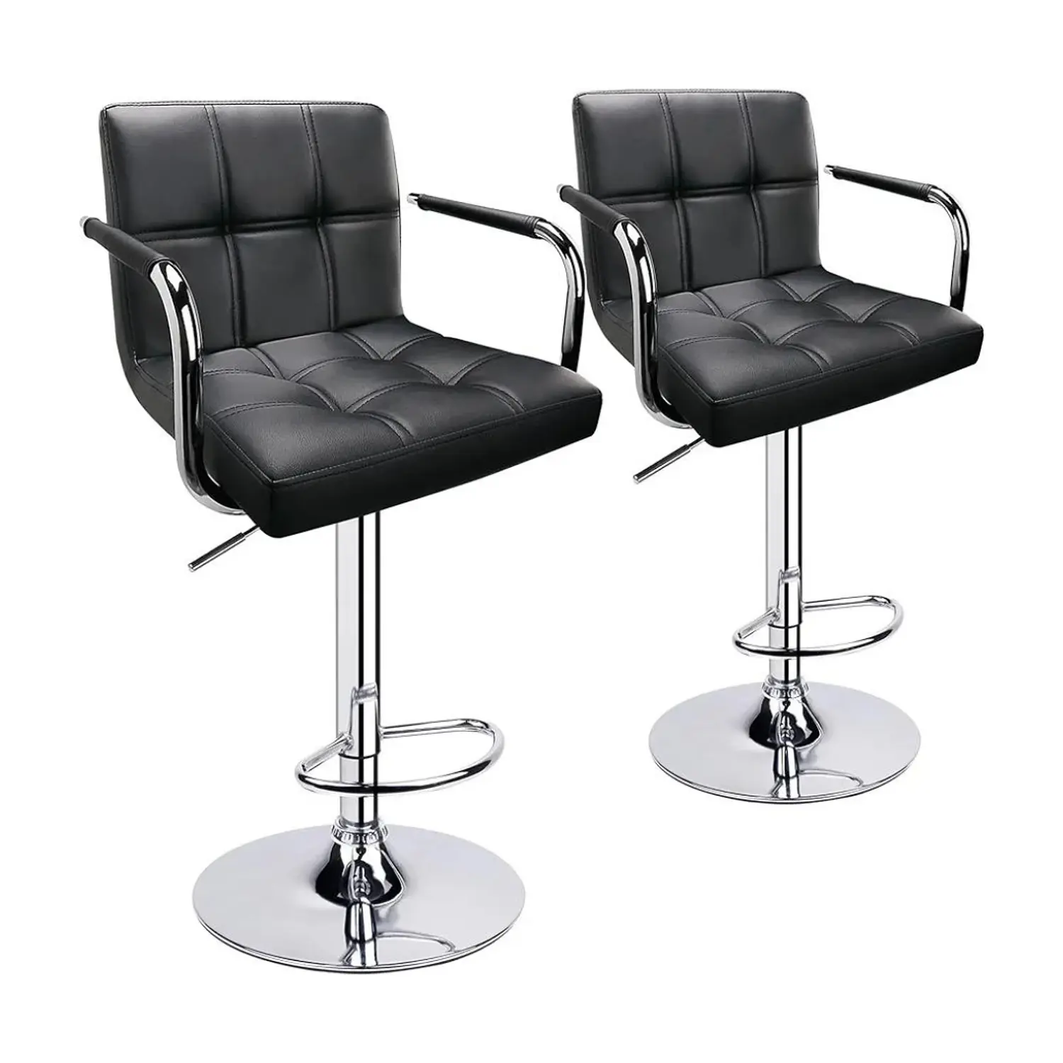 Set 2 Taburetes de Bar Giratorios con Apoya Brazos Ecocuero y Base Cromada 4