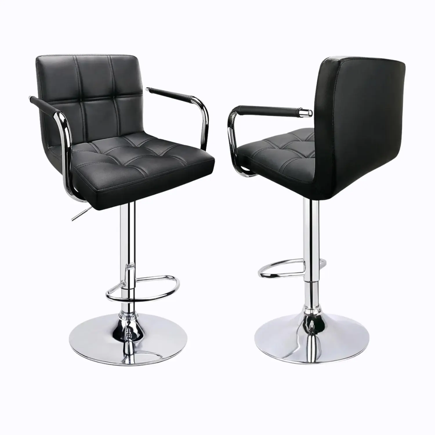 Set 2 Taburetes de Bar Giratorios con Apoya Brazos Ecocuero y Base Cromada 5