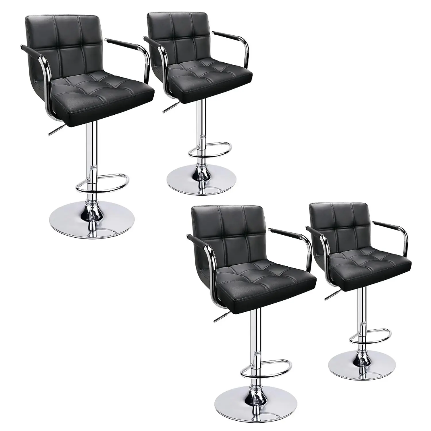 Set 4 Taburetes de Bar Giratorios con Apoya Brazos y Base Cromada 4