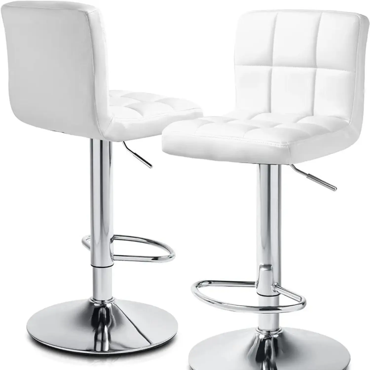 Taburete de Bar Giratorio Eco Cuero Regulable con Base Cromada y Posa Pies 9