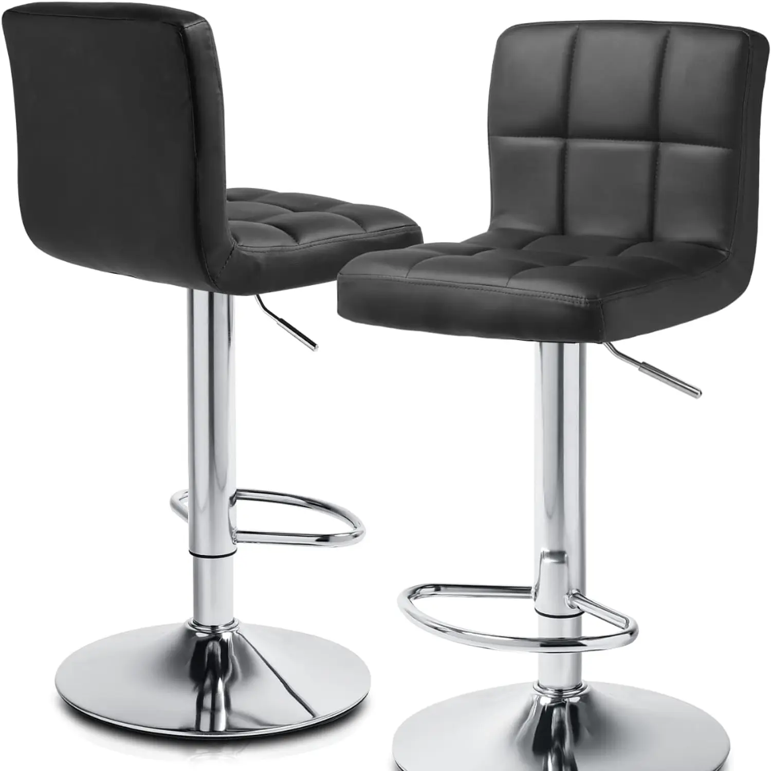 Taburete de Bar Giratorio Eco Cuero Regulable con Base Cromada y Posa Pies 12