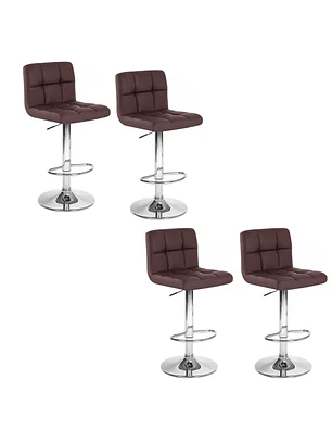 Set 4 Taburetes de Bar Giratorios Ecocuero Ajustables Base Cromada