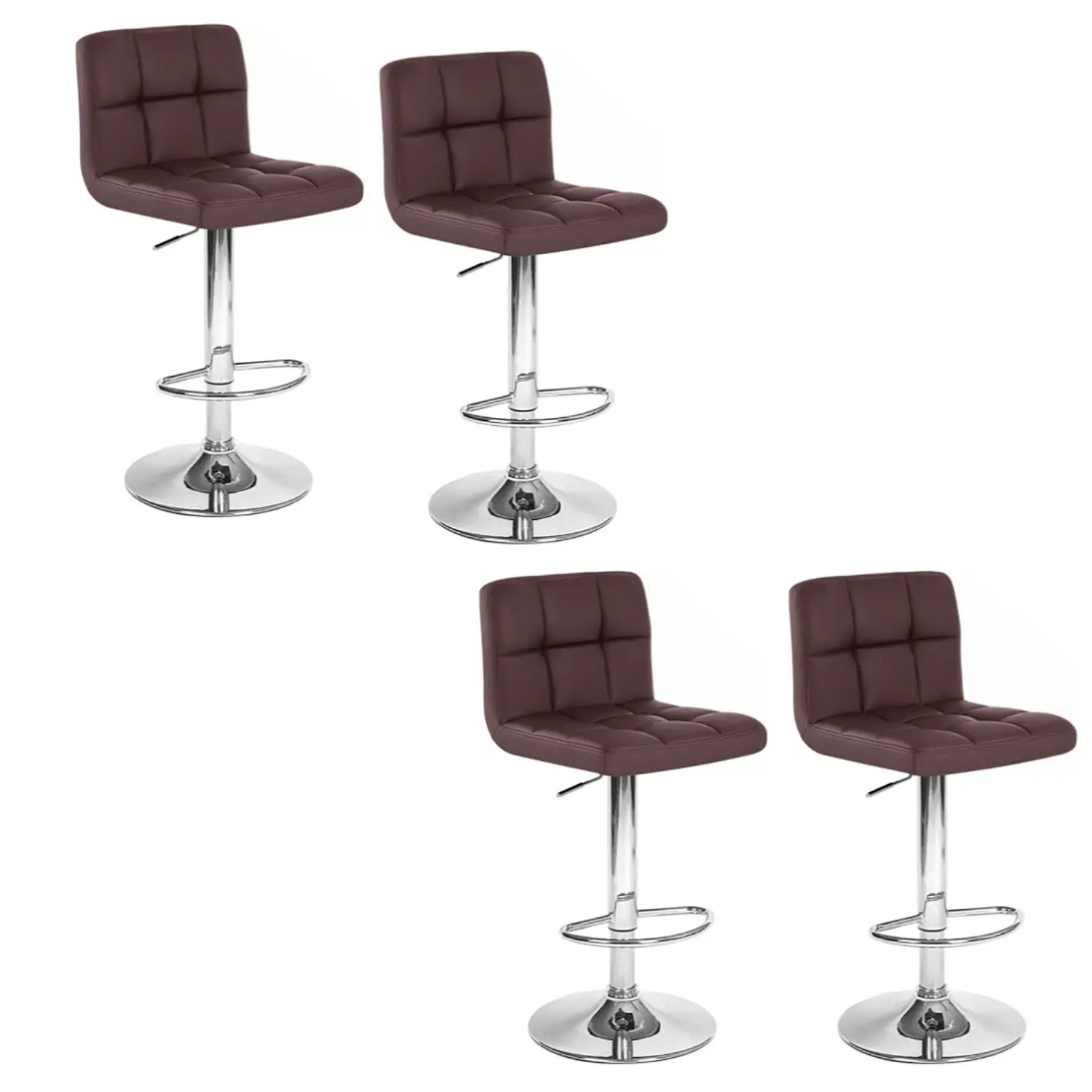 Set 4 Taburetes de Bar Giratorios Ecocuero Ajustables Base Cromada 1