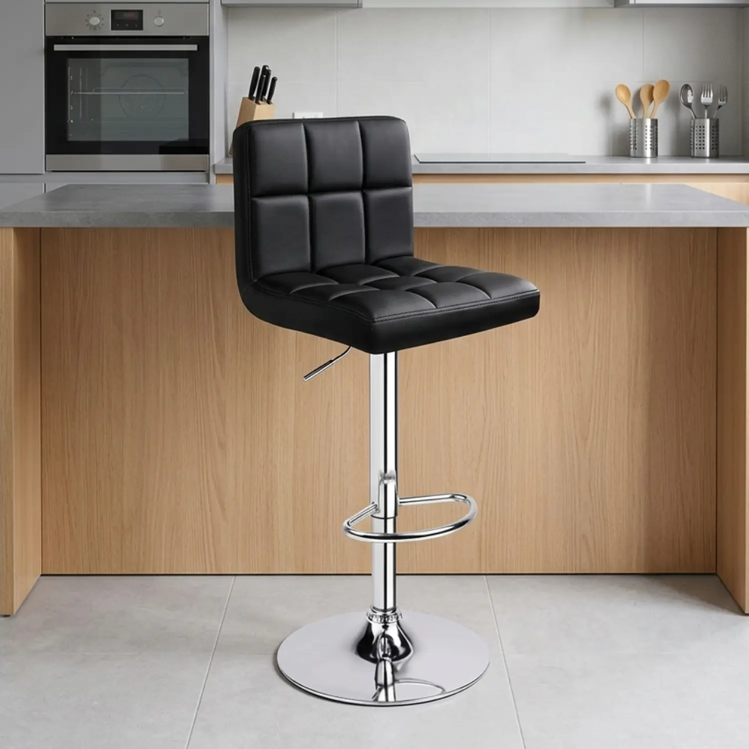 Taburete de Bar Giratorio Eco Cuero Regulable con Base Cromada y Posa Pies 10