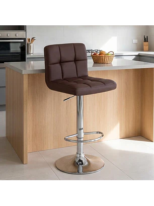 Taburete de Bar Giratorio Eco Cuero Regulable con Base Cromada y Posa Pies