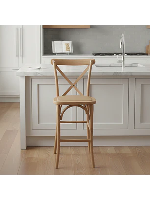 Taburete Bar Crossback Madera Haya Asiento Ratán