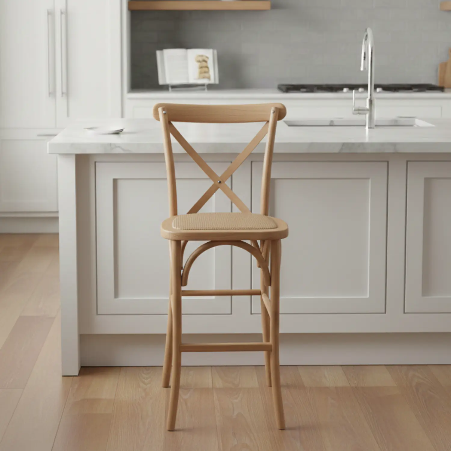 Taburete Bar Crossback Madera Haya Asiento Ratán 1