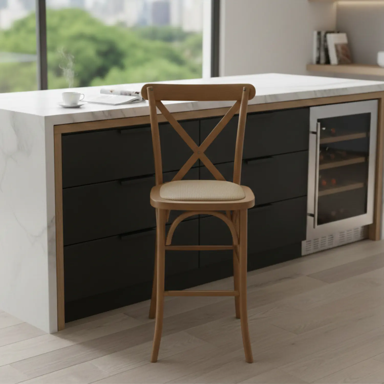 Taburete Bar Crossback Madera Haya Asiento Ratán 8