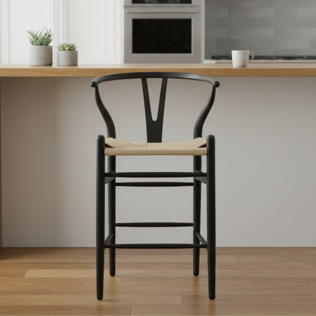 Pack 2 Sillas Wishbone Madera Asiento Ratán Natural