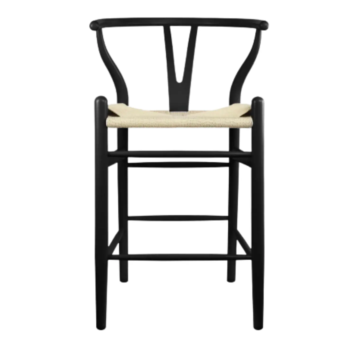 Taburete Wishbone Alto de Madera Haya con Asiento Encordado Natural 2