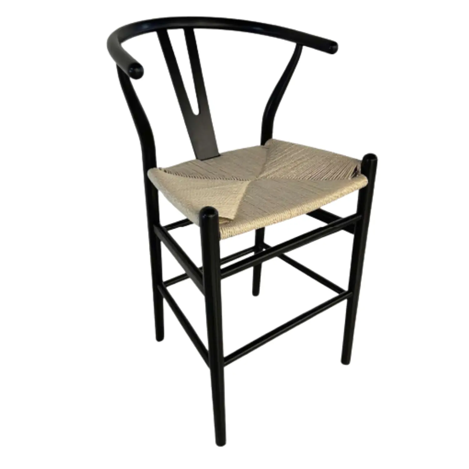 Taburete Wishbone Alto de Madera Haya con Asiento Encordado Natural 3