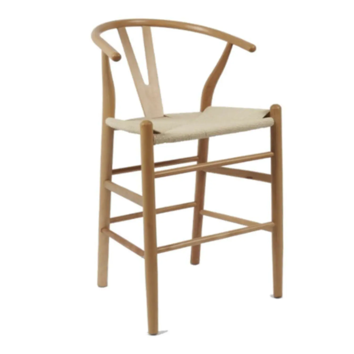 Taburete Wishbone Alto de Madera Haya con Asiento Encordado Natural 6