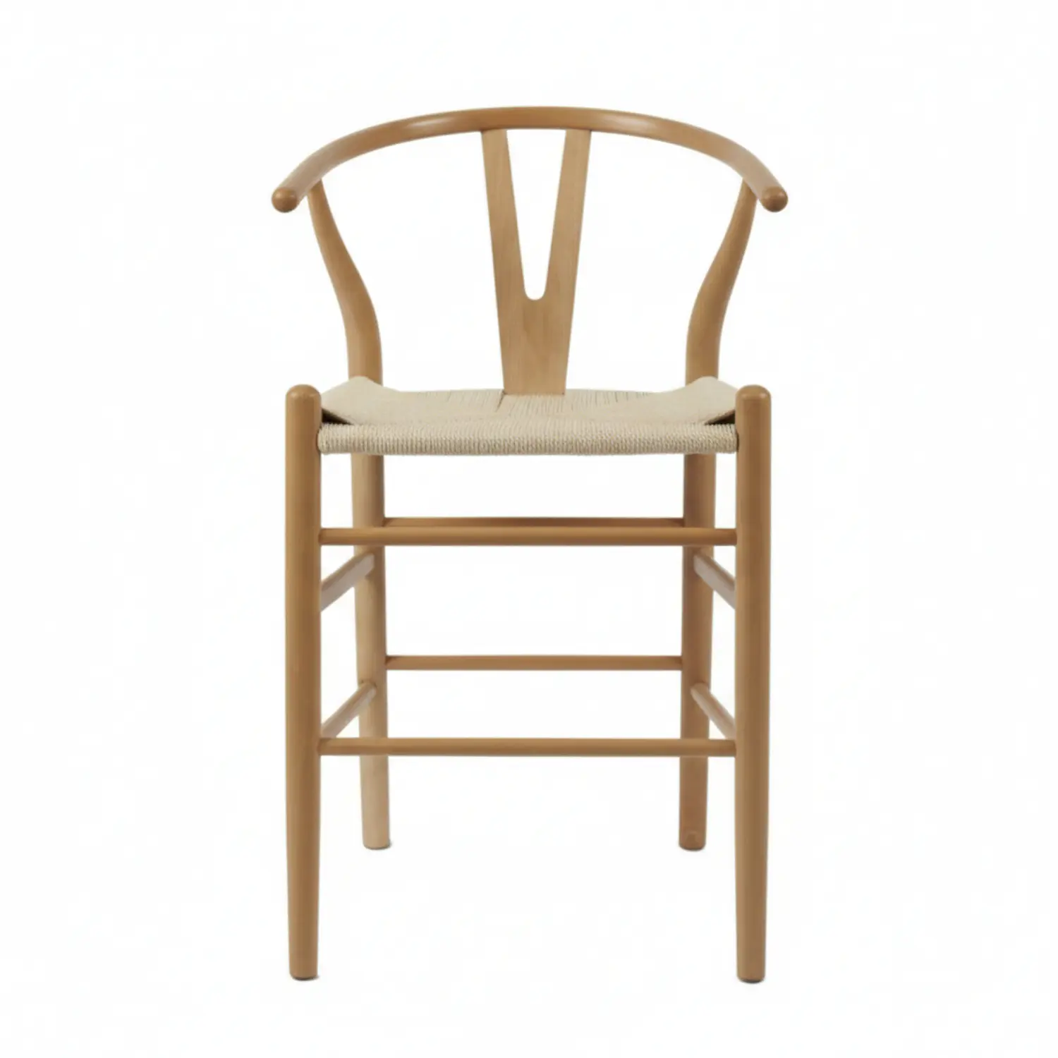 Taburete Wishbone Alto de Madera Haya con Asiento Encordado Natural 7