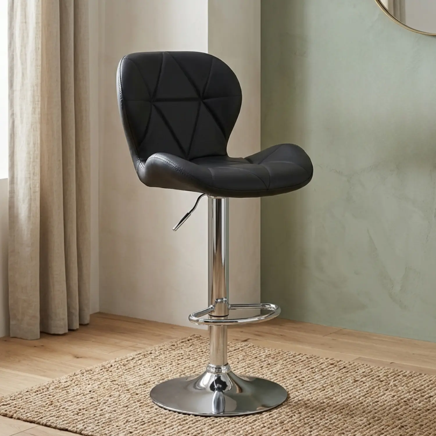 Taburete Bar Ajustable Ecocuero Base Cromada 5