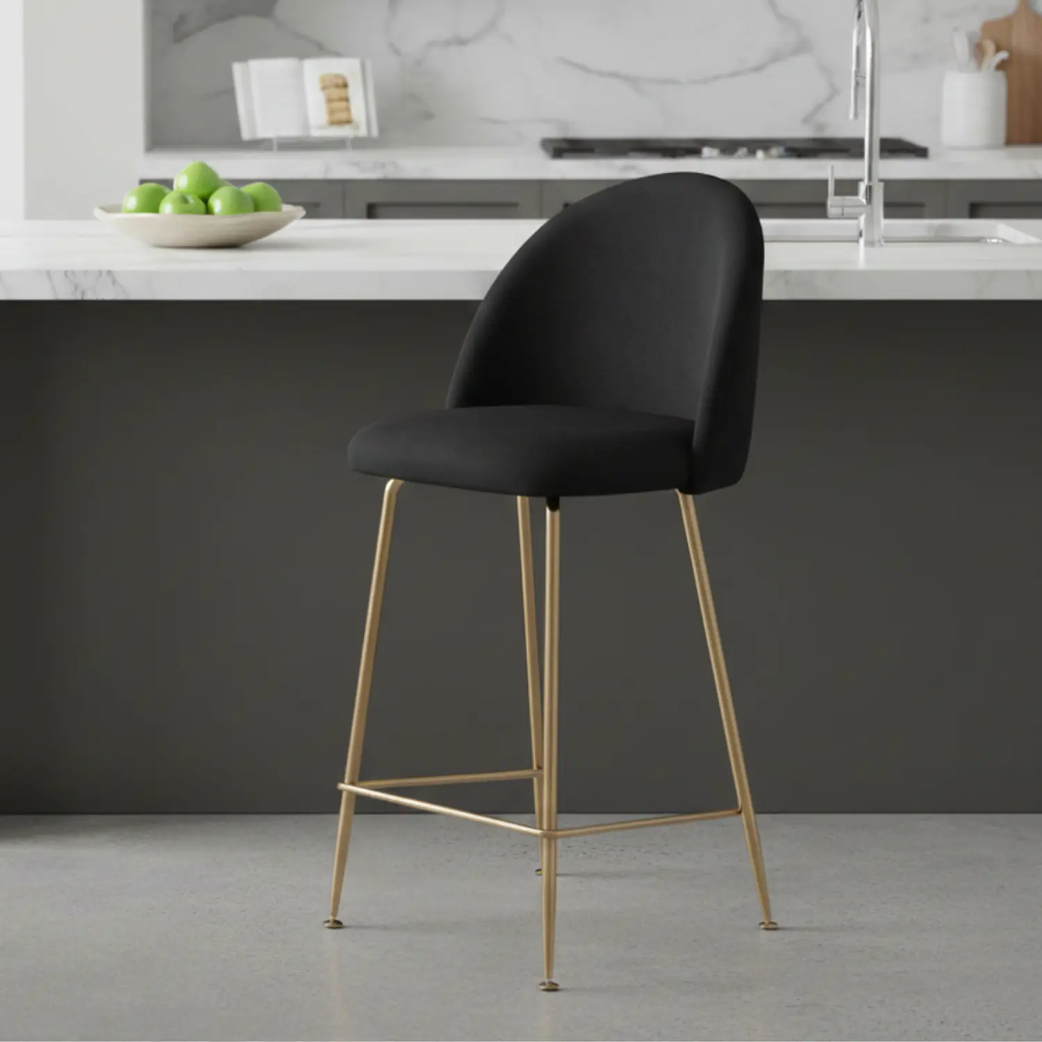 Taburete Bar Tapizado en Felpa con Patas Doradas Estilo Luxury 8