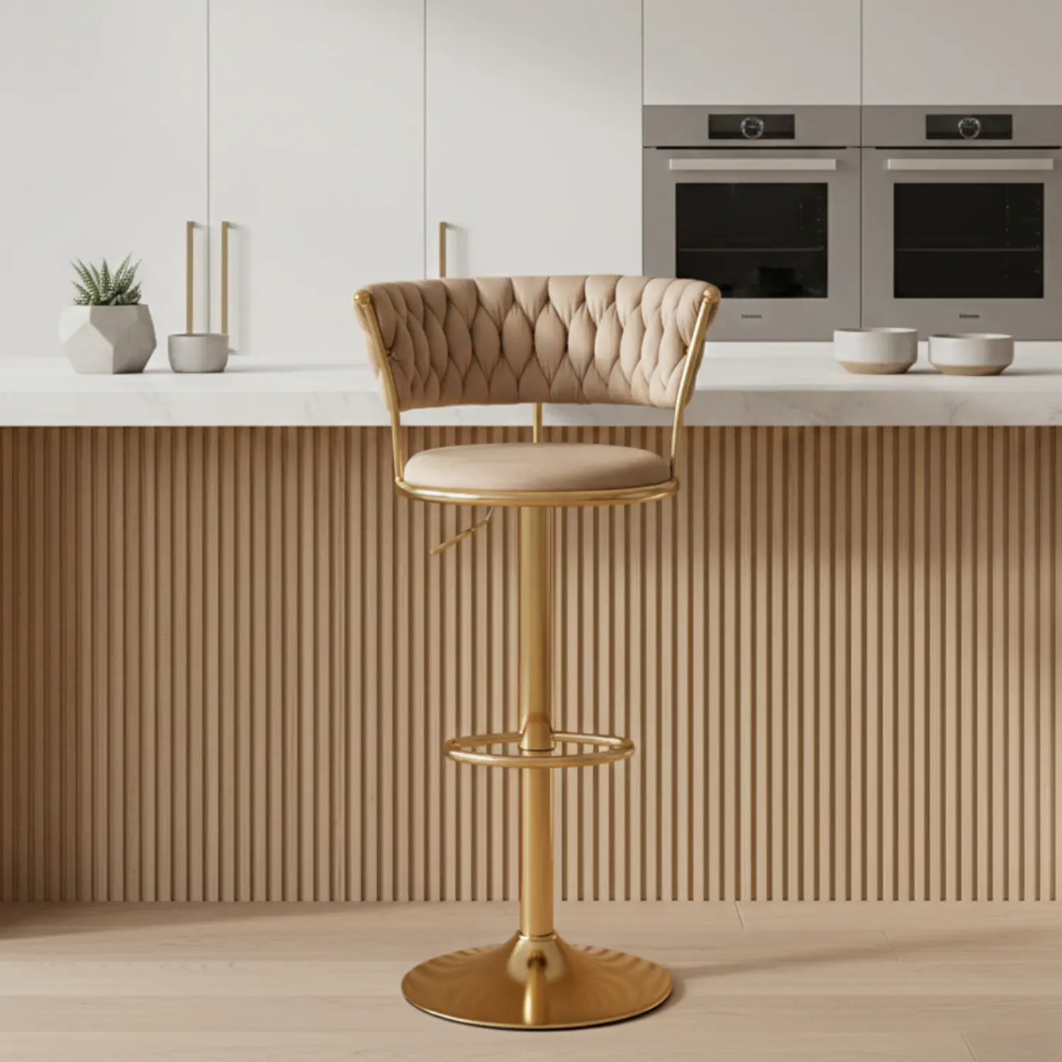 Taburete Bar Queen Dorado Ajustable en Velvet 1