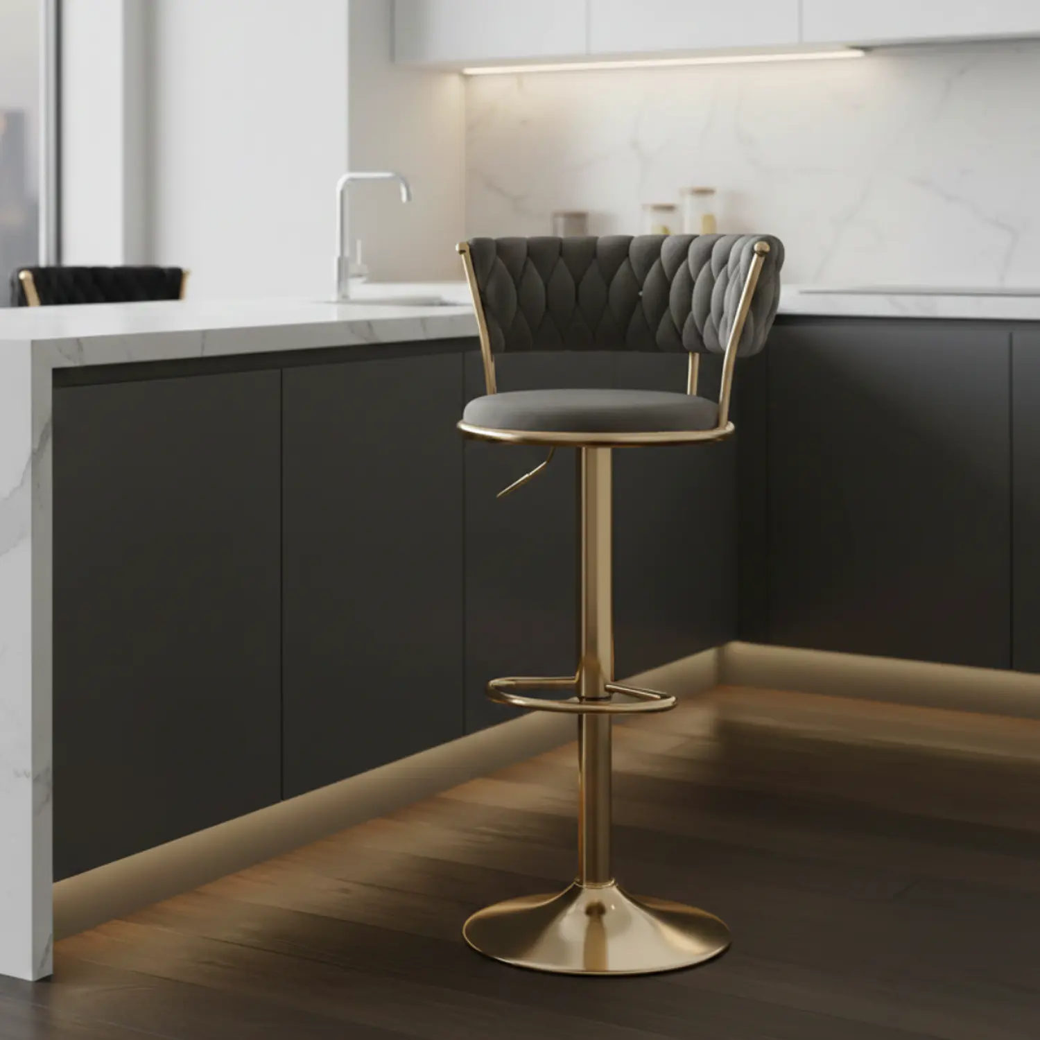 Taburete Bar Queen Dorado Ajustable en Velvet 5