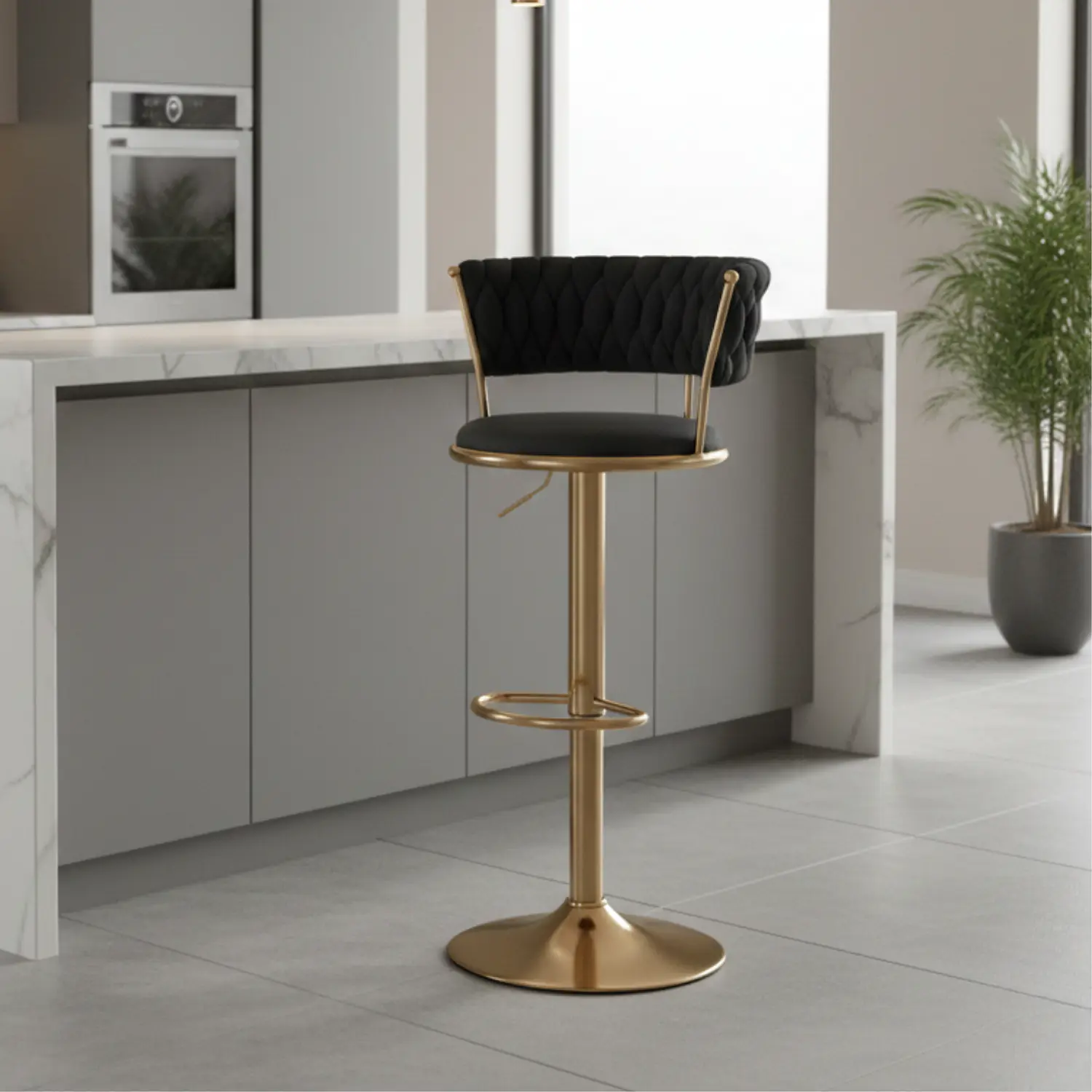Taburete Bar Queen Dorado Ajustable en Velvet 11
