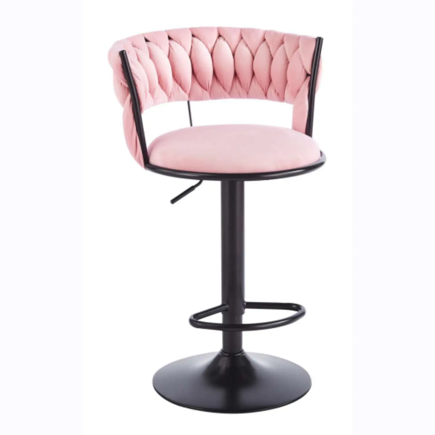 Taburete de Bar Felpa Rosa Trenzado y Base Negra 4