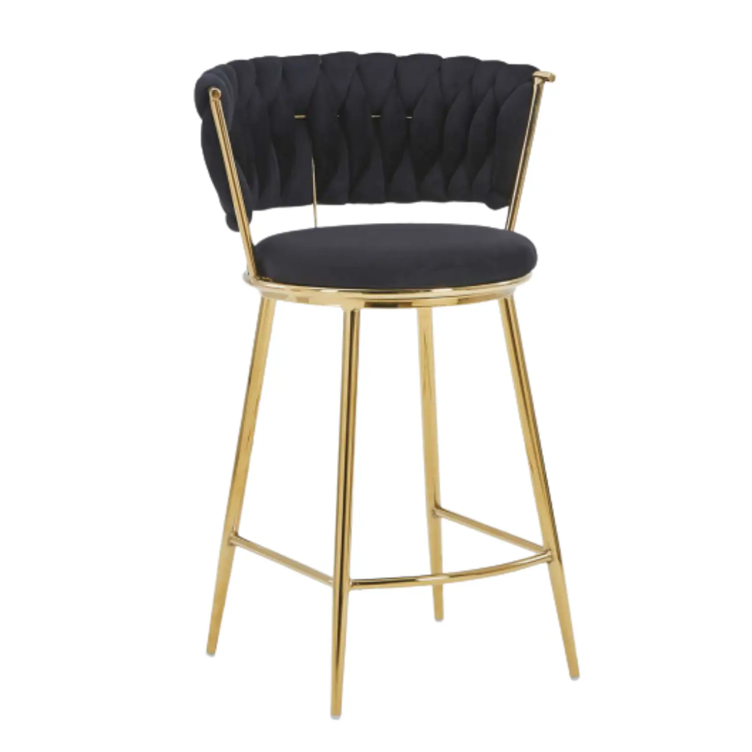 Taburete Bar Queen Fijo de Felpa y Patas Doradas 18