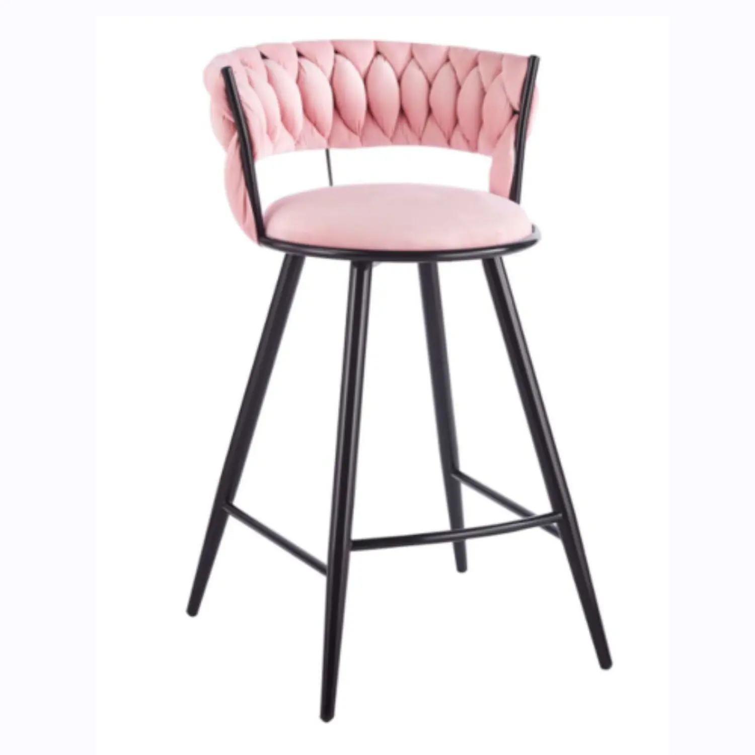 Taburete Bar Queen Fijo de Felpa Trenzado con Patas Negras de Acero 11