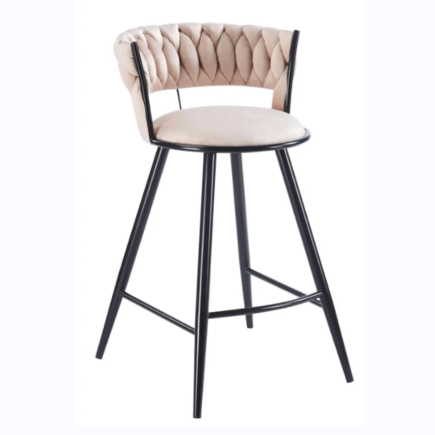 Taburete Bar Queen Fijo de Felpa Trenzado con Patas Negras de Acero 9