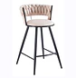 Taburete Bar Queen Fijo de Felpa Trenzado con Patas Negras de Acero - Miniatura 9