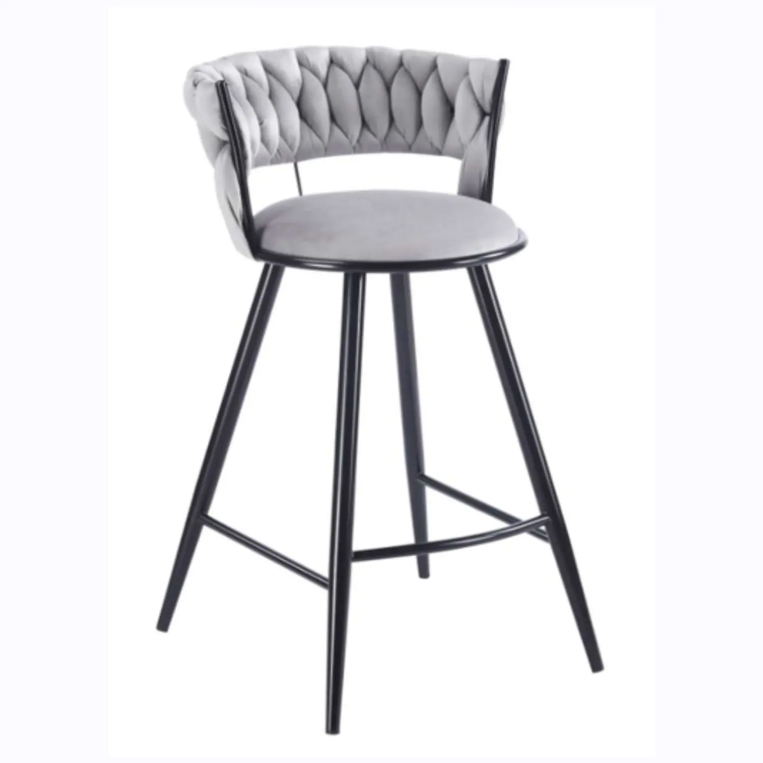 Taburete Bar Queen Fijo de Felpa Trenzado con Patas Negras de Acero 2