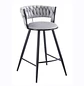Taburete Bar Queen Fijo de Felpa Trenzado con Patas Negras de Acero - Miniatura 2
