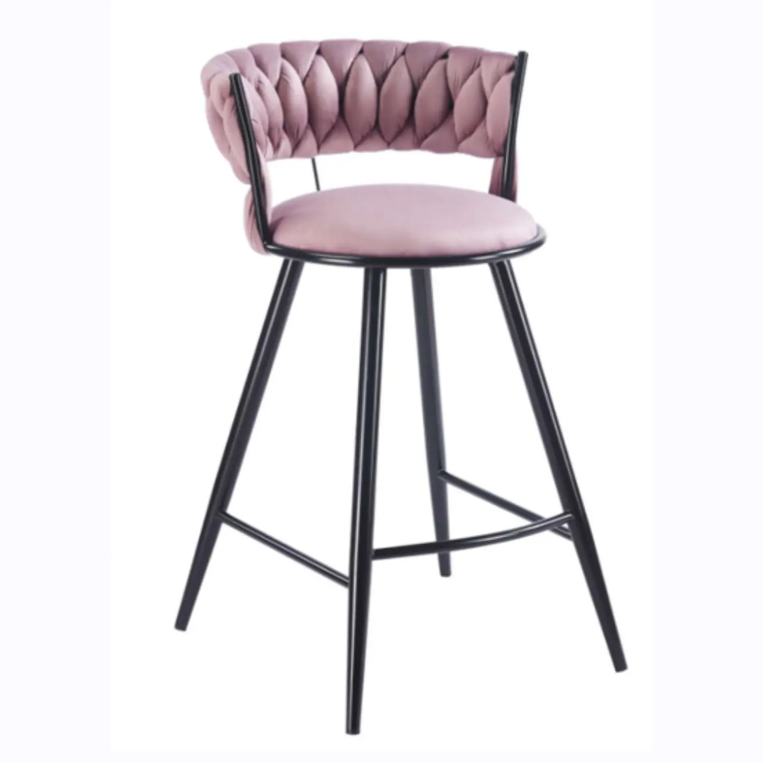 Taburete Bar Queen Fijo de Felpa Trenzado con Patas Negras de Acero 7