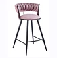 Taburete Bar Queen Fijo de Felpa Trenzado con Patas Negras de Acero - Miniatura 7