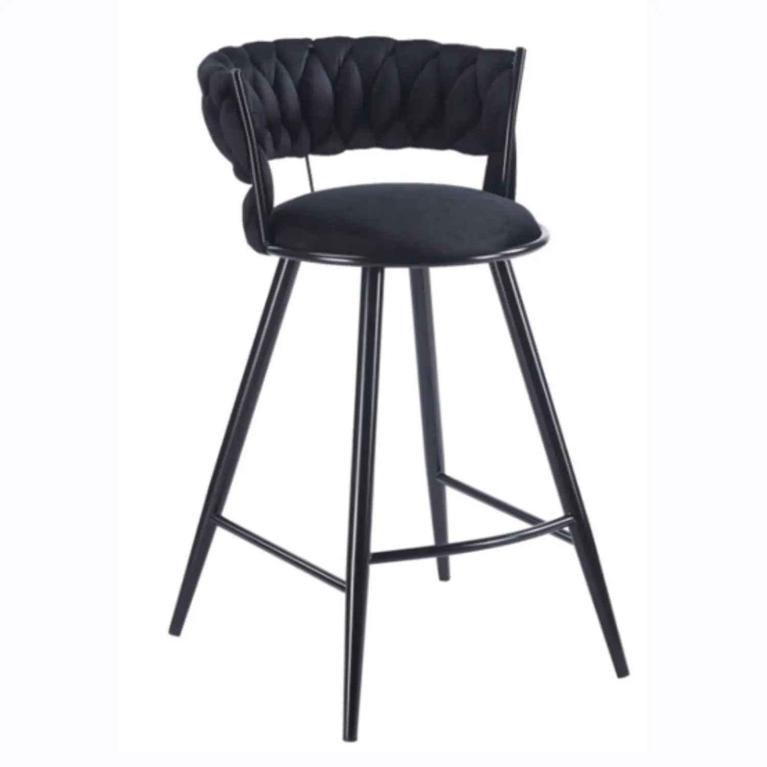 Taburete Bar Queen Fijo de Felpa Trenzado con Patas Negras de Acero 5