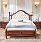 Cama Americana de Madera Maciza Color Caoba con Respaldo Capitoné - Miniatura 1