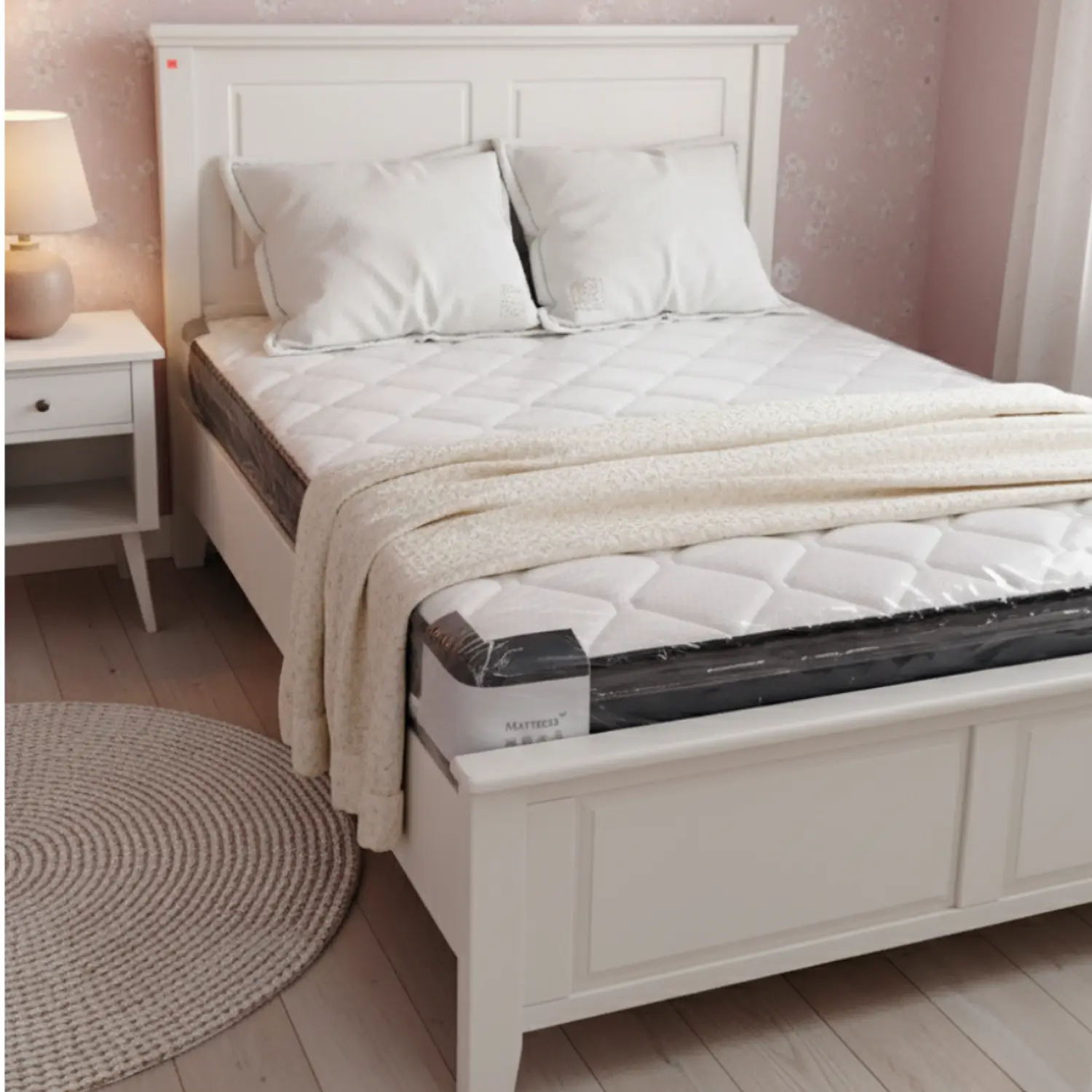 Cama de Madera Estilo Americano Blanca y Diseño Clásico 2