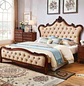 Cama Matrimonial de Madera Tallada con Tapizado Capitoné Beige - Miniatura 1