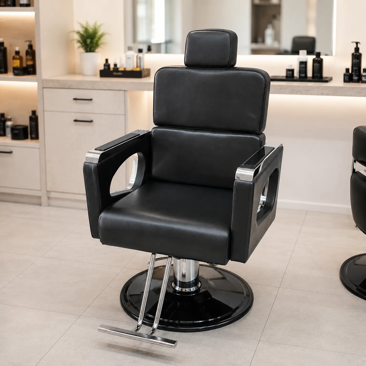 Sillón de Barbería Profesional Reclinable con Base Cuadrada y Hidráulica  Atlas Pro 1