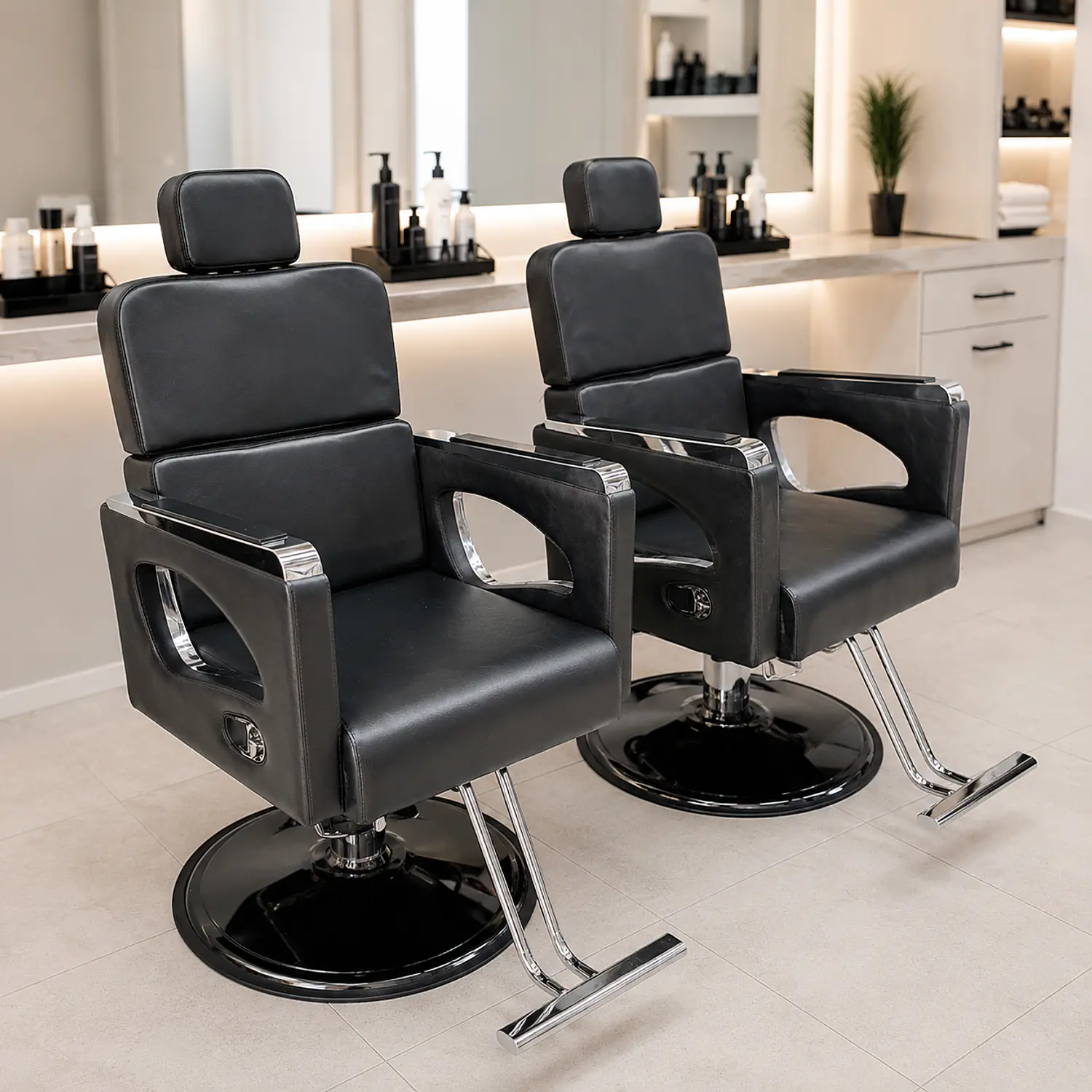 Sillón de Barbería Profesional Reclinable con Base Cuadrada y Hidráulica  Atlas Pro 3