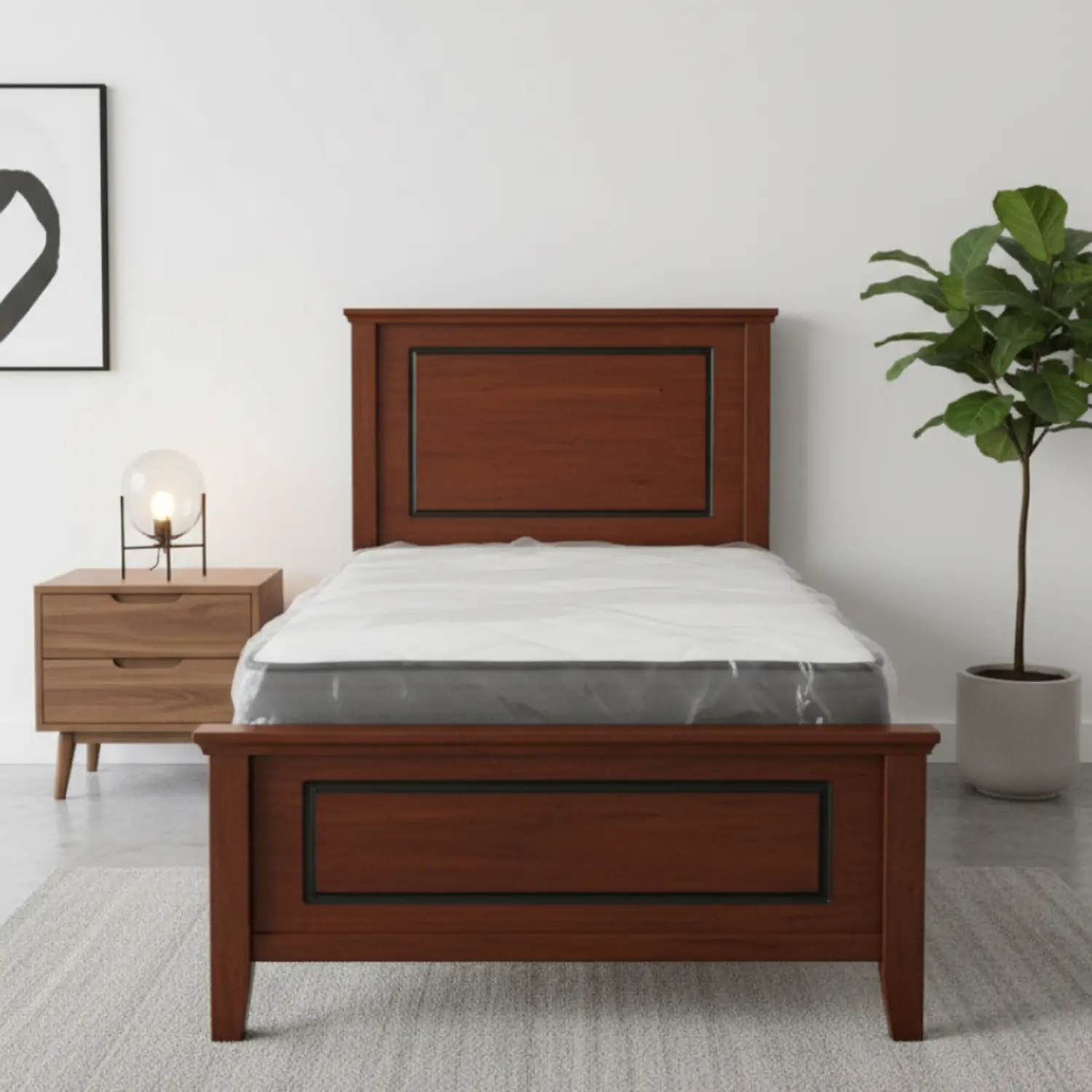 Cama Individual de Madera Color Caoba Estilo Clásico Americano 1