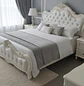 Cama King Barroca Roble Americano Blanca Ecocuero Capitoné - Miniatura 1