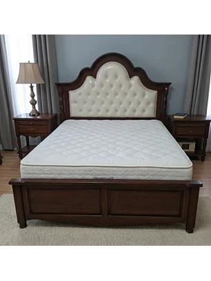 Cama King Beige Roble Americano Capitoné Ecocuero