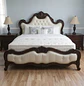 Cama King de Madera Tallada y Doble Tapizado en Ecocuero Capitoné Beige - Miniatura 1