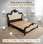 Cama King de Madera Tallada y Doble Tapizado en Ecocuero Capitoné Beige - Miniatura 3