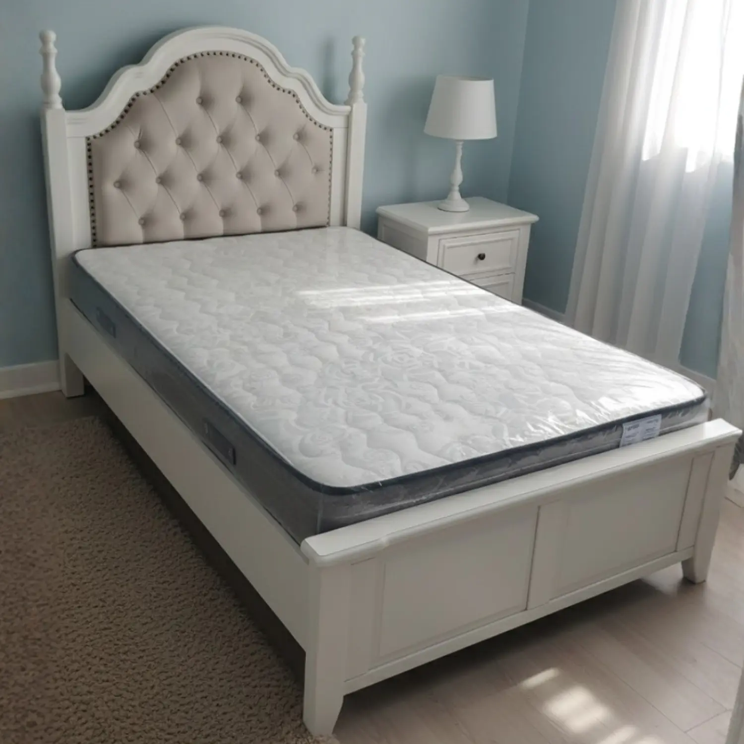 Cama Capitoné Plaza y Media Tapizada Estilo Clásico 3