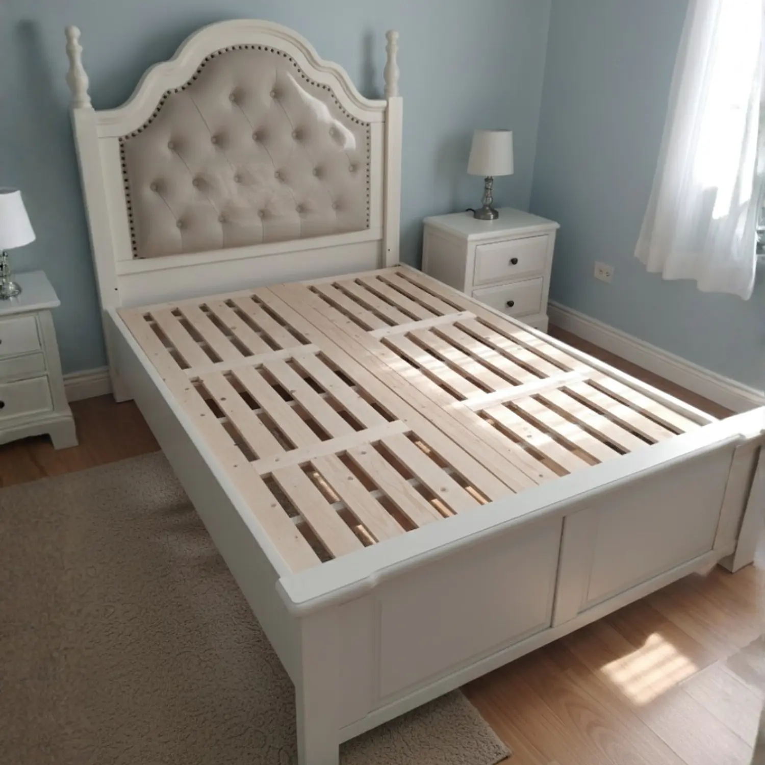 Cama Capitoné Plaza y Media Tapizada Estilo Clásico 4