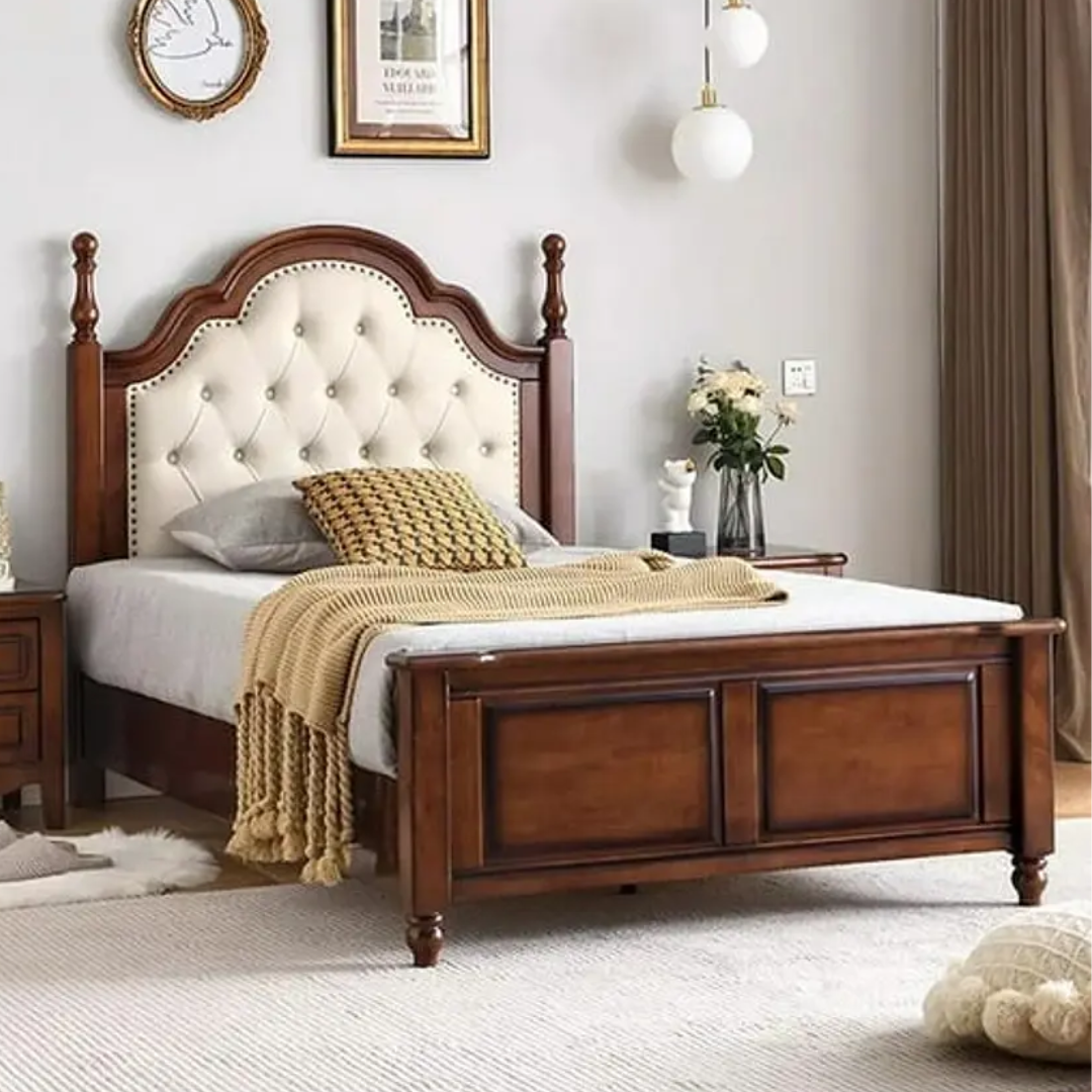 Cama Capitoné Plaza y Media Tapizada Estilo Clásico