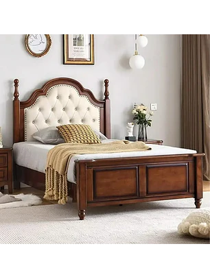 Cama Capitoné Plaza y Media Tapizada Estilo Clásico