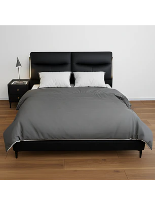 Cama Negra de Plaza y Media con Luces LED y Respaldo Tapizado