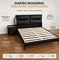 Cama Negra Moderna con Luces LED y Respaldo Tapizado - Miniatura 3